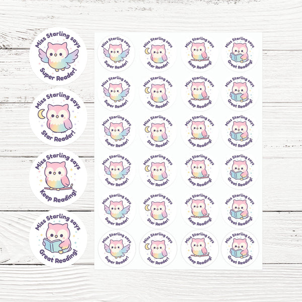 Kawaii Owl Reading Reward Stickers | Personalised Teacher Literacy Stickers