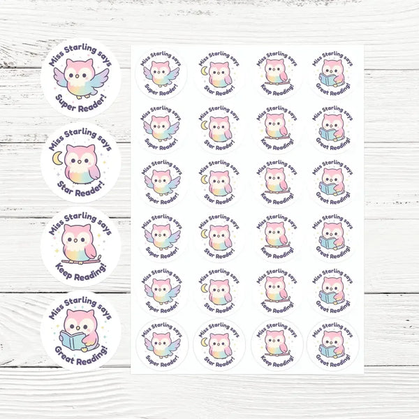 Kawaii Owl Reading Reward Stickers | Personalised Teacher Literacy Stickers - Sticksy Prints Australia