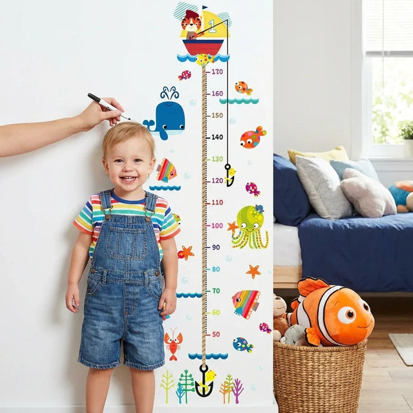 Fishing Adventure Height Chart - Removable Wall Sticker (Cat & Whale) - Sticksy Prints Australia