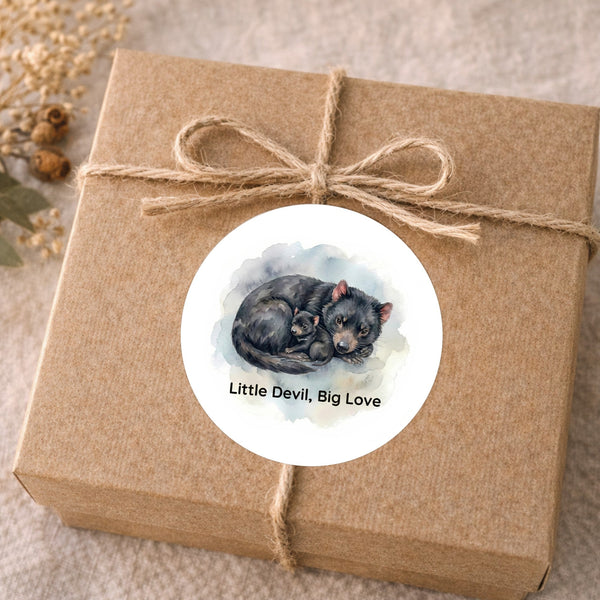 Little Devil Big Love Sticker | Tasmanian Devil Mother & Joey Wildlife Sticker