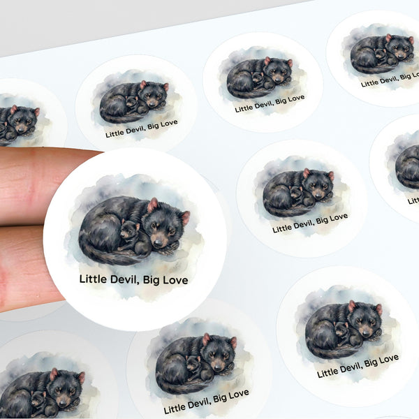 Little Devil Big Love Sticker | Tasmanian Devil Mother & Joey Wildlife Sticker
