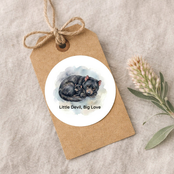 Little Devil Big Love Sticker | Tasmanian Devil Mother & Joey Wildlife Sticker
