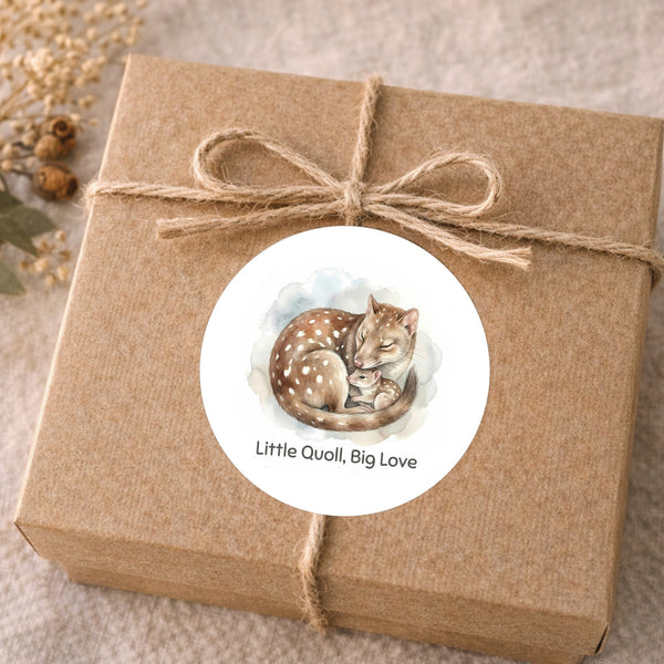 Little Quoll Big Love Sticker – Tasmanian Wildlife Mother & Baby Round Sticker