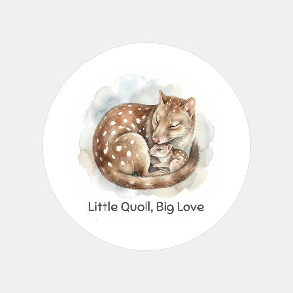 Little Quoll Big Love Sticker – Tasmanian Wildlife Mother & Baby Round Sticker