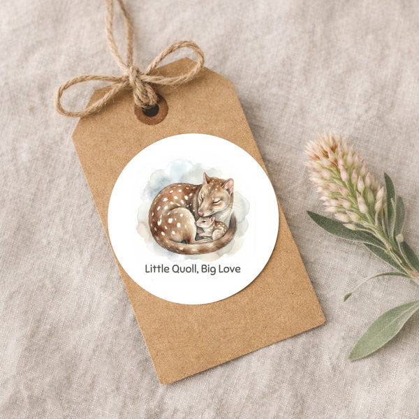 Little Quoll Big Love Sticker – Tasmanian Wildlife Mother & Baby Round Sticker