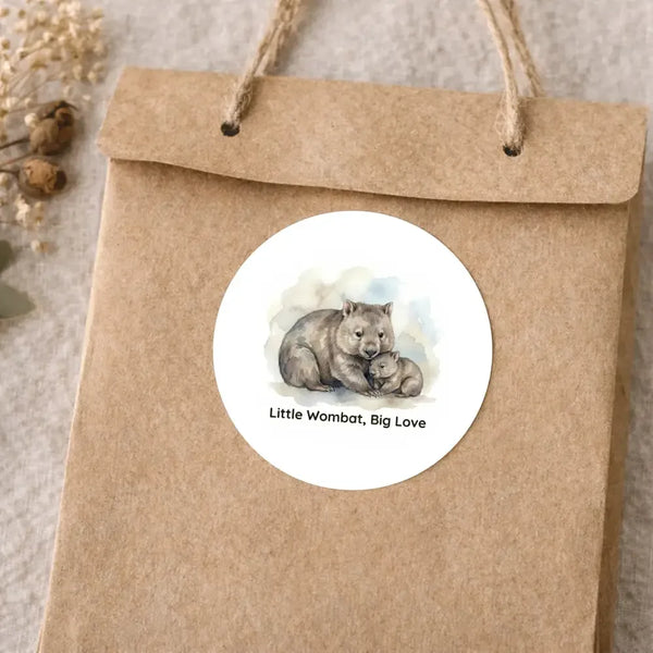 Little Wombat, Big Love Sticker – Tasmanian Wombat Mother & Joey Wildlife Sticker - Sticksy Prints Australia