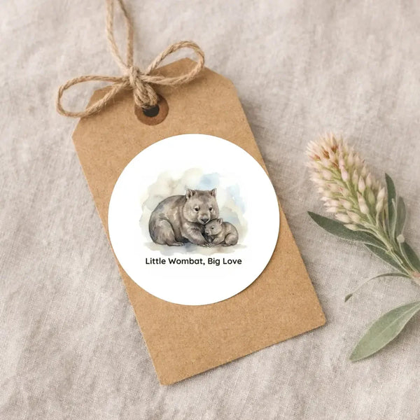 Little Wombat, Big Love Sticker – Tasmanian Wombat Mother & Joey Wildlife Sticker - Sticksy Prints Australia