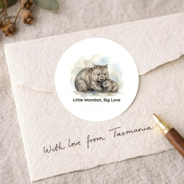 Little Wombat, Big Love Sticker – Tasmanian Wombat Mother & Joey Wildlife Sticker - Sticksy Prints Australia