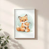 Mama & Baby Fox Nursery Print – Woodland Animal Wall Art Neutral Baby Room Decor Watercolour Fox Artwork Printable Kids