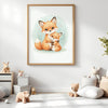 Mama & Baby Fox Nursery Print – Woodland Animal Wall Art Neutral Baby Room Decor Watercolour Fox Artwork Printable Kids