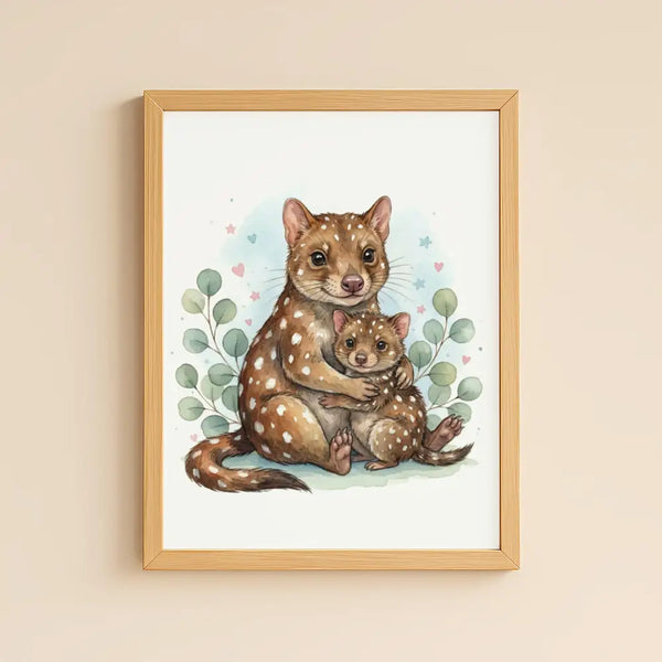 Mama & Baby Quoll Nursery Print – Australian Animal Wall Art Neutral Baby Room Decor Watercolour Quoll Artwork