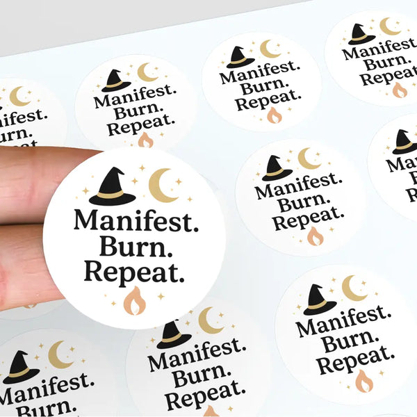 “Manifest. Burn. Repeat.” (Gold Edition) Candle Label Stickers