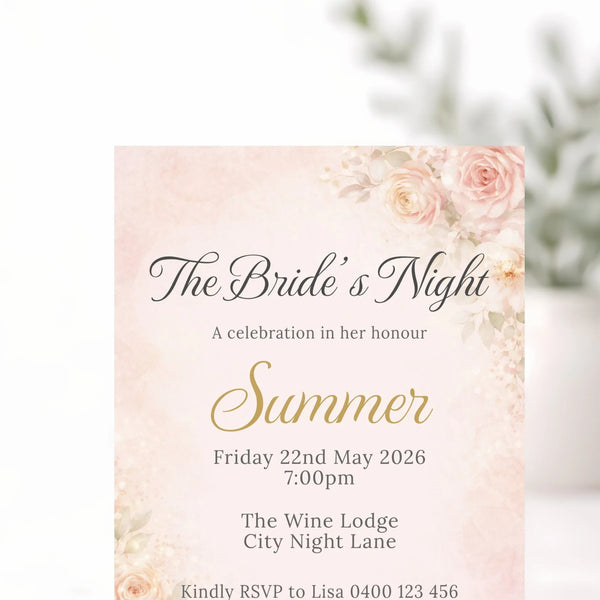 Personalised Hens Party Invitation | Romantic Floral Blush & Gold | Printed 4×6 Invite - Sticksy Prints Australia