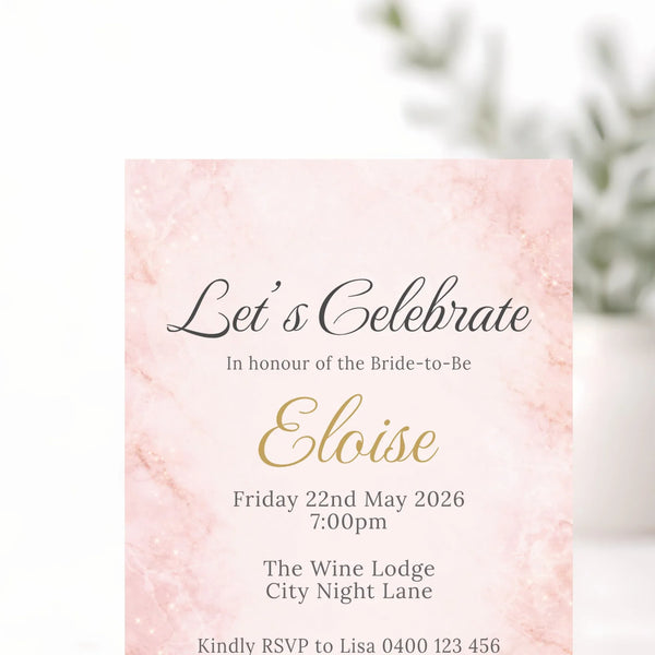 Personalised Hens Party Invitation | Blush Marble Modern Glam | Printed 4×6 Invite - Sticksy Prints Australia