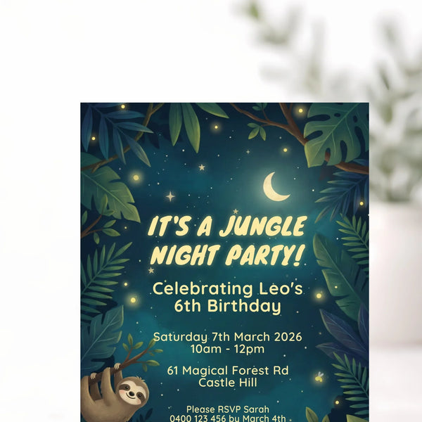 Personalised Jungle Night Birthday Invitations – Magical Forest Party Theme - Sticksy Prints Australia