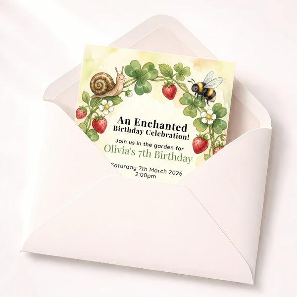 Personalised Enchanted Garden Birthday Invitations | Nature Woodland Party Invite - Sticksy Prints Australia