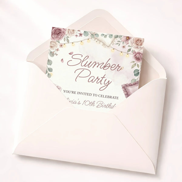 Personalised Slumber Party Birthday Invitations – Elegant Sleepover Theme - Sticksy Prints Australia
