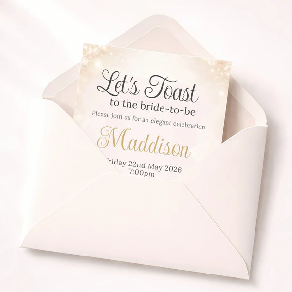 Personalised Hens Party Invitation | Champagne Toast Elegant Glam | Printed 4×6 Invite - Sticksy Prints Australia