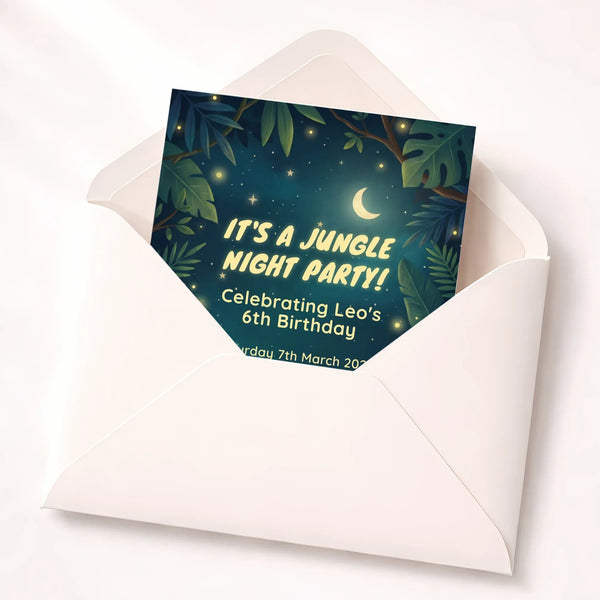 Personalised Jungle Night Birthday Invitations – Magical Forest Party Theme - Sticksy Prints Australia