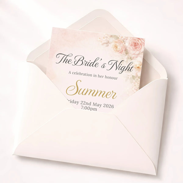Personalised Hens Party Invitation | Romantic Floral Blush & Gold | Printed 4×6 Invite - Sticksy Prints Australia