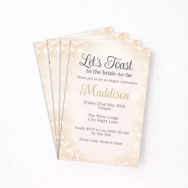 Personalised Hens Party Invitation | Champagne Toast Elegant Glam | Printed 4×6 Invite - Sticksy Prints Australia