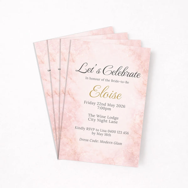 Personalised Hens Party Invitation | Blush Marble Modern Glam | Printed 4×6 Invite - Sticksy Prints Australia