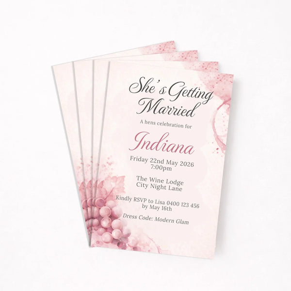 Personalised Hens Party Invitation | Wine Inspired Modern Glam Blush & Gold | Printed 4×6 Invite - Sticksy Prints Australia