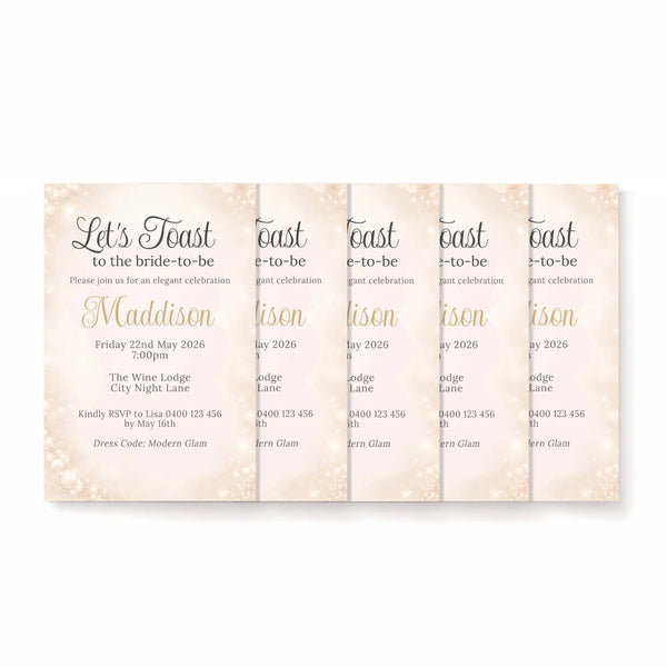 Personalised Hens Party Invitation | Champagne Toast Elegant Glam | Printed 4×6 Invite - Sticksy Prints Australia