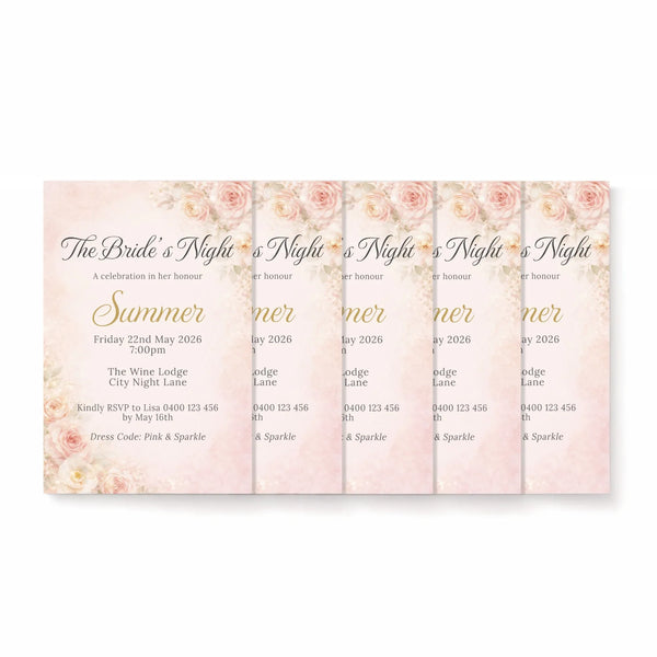Personalised Hens Party Invitation | Romantic Floral Blush & Gold | Printed 4×6 Invite - Sticksy Prints Australia