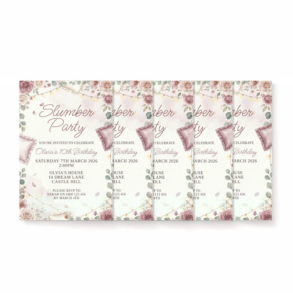 Personalised Slumber Party Birthday Invitations – Elegant Sleepover Theme - Sticksy Prints Australia