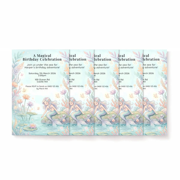 Personalised Mermaid Birthday Party Invitations Printed Under the Sea Kids Invite - Sticksy Prints Australia