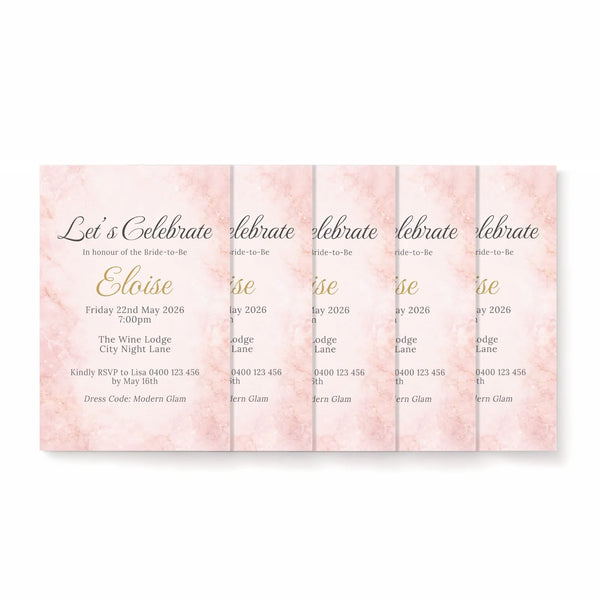 Personalised Hens Party Invitation | Blush Marble Modern Glam | Printed 4×6 Invite - Sticksy Prints Australia