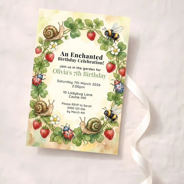 Personalised Enchanted Garden Birthday Invitations | Nature Woodland Party Invite - Sticksy Prints Australia