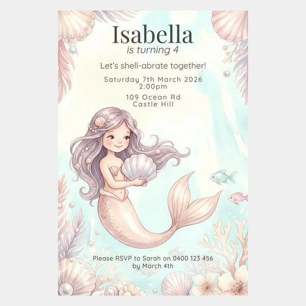 Personalised Mermaid Birthday Party Invitations Printed Kids Invite Under the Sea - Sticksy Prints Australia