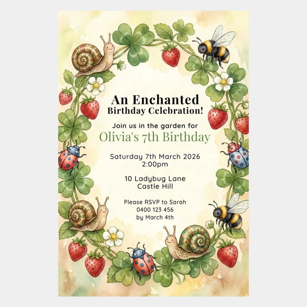 Personalised Enchanted Garden Birthday Invitations | Nature Woodland Party Invite - Sticksy Prints Australia