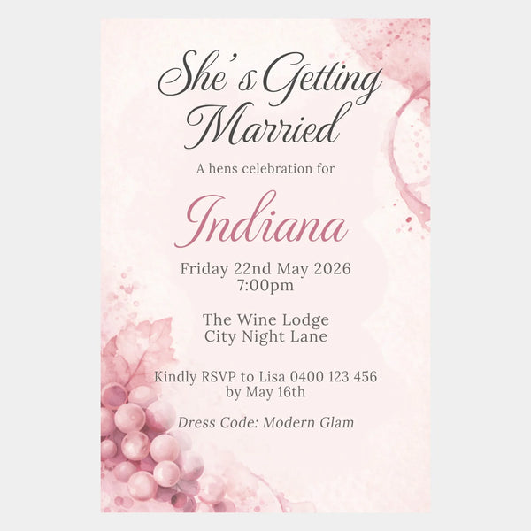 Personalised Hens Party Invitation | Wine Inspired Modern Glam Blush & Gold | Printed 4×6 Invite - Sticksy Prints Australia