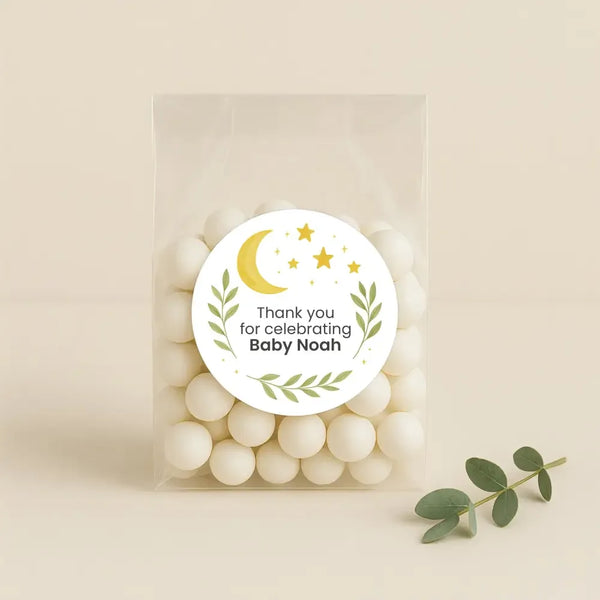 Moon & Stars Baby Shower Thank You Stickers – Personalised Celestial Favour Labels - Sticksy Prints Australia