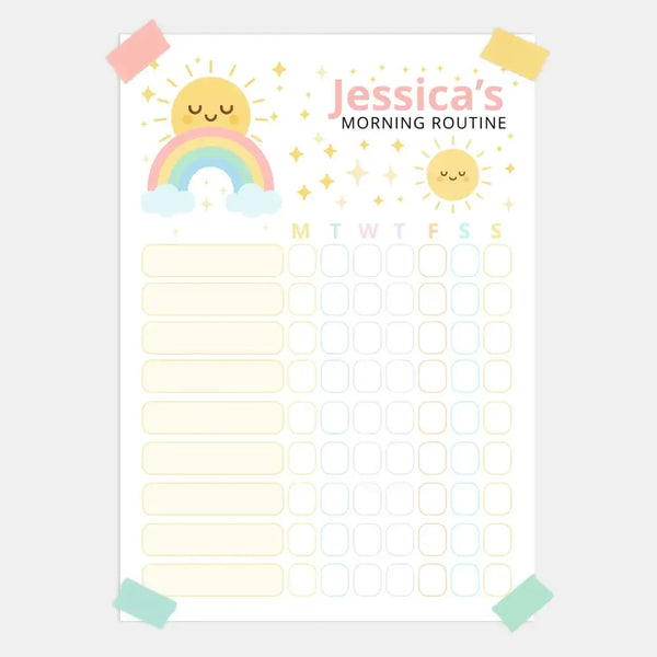 Morning Routine Chart – Editable Name & Title (A4, A3 & US Letter) - Sticksy Prints Australia