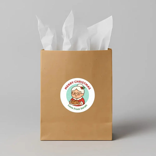 Mrs Claus Christmas Stickers – Personalised Name Label - Sticksy Prints Australia