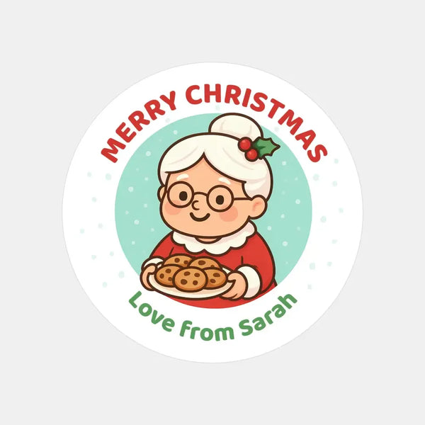 Mrs Claus Christmas Stickers – Personalised Name Label - Sticksy Prints Australia