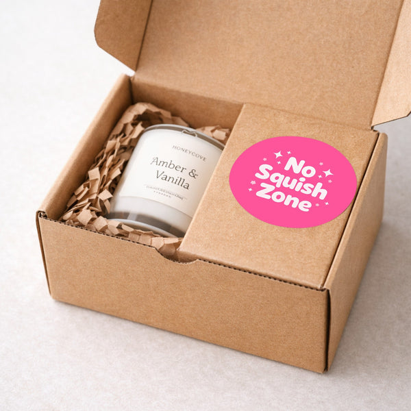No Squish Zone Stickers | Pink Do Not Squash Parcel Labels for Small Businesses