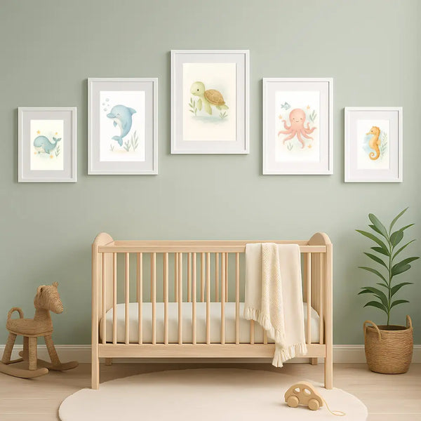 Ocean Nursery Wall Art Set – Whale Dolphin Octopus Seahorse & Turtle | PDF Printable Digital Download