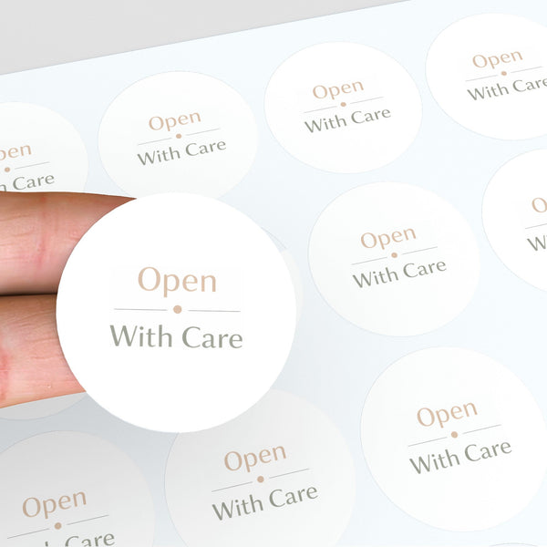 Open With Care Stickers | Neutral Packaging Labels for Small Business | Fragile Order Stickers Australia