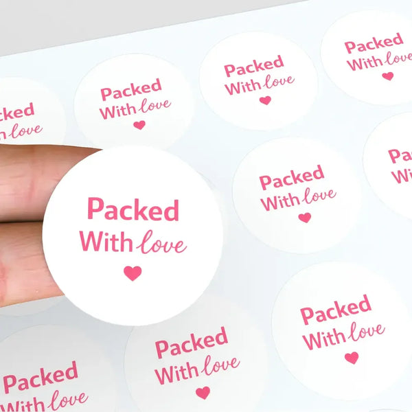 Packed With Love Stickers | Pink Thank You Packaging Labels for Small Business - Sticksy Prints Australia