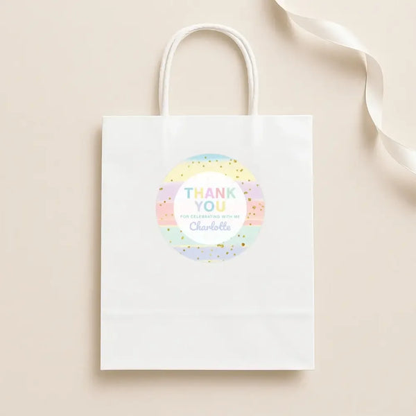 Pastel Brushstroke Thank You Stickers – Custom Name Kids Birthday Party Favour Labels - Sticksy Prints Australia