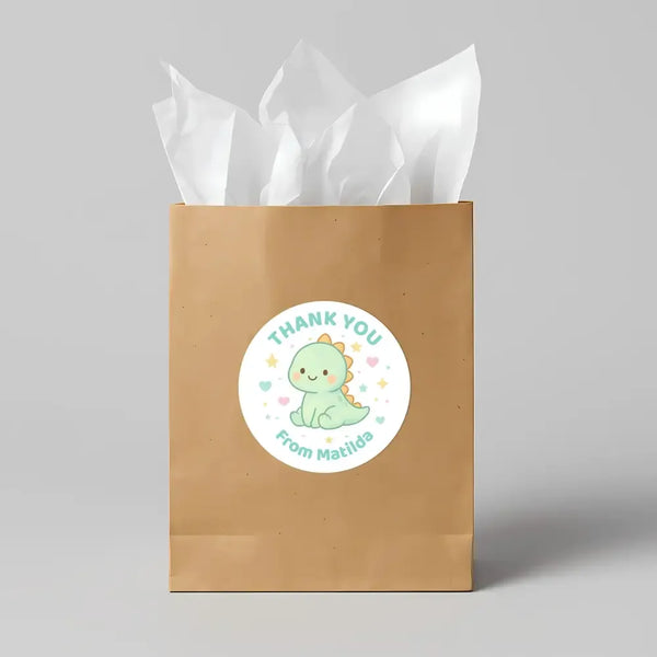 Pastel Dinosaur Thank You Stickers – Custom Name Kids Birthday Party Favour Labels - Sticksy Prints Australia