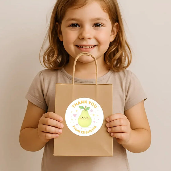 Pastel Fruit Thank You Stickers – Set of 4 Designs – Custom Name Kids Birthday Party Favour Labels - Sticksy Prints Australia