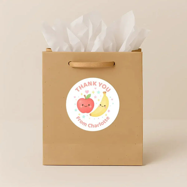 Pastel Fruit Thank You Stickers – Set of 4 Designs – Custom Name Kids Birthday Party Favour Labels - Sticksy Prints Australia