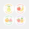 Pastel Fruit Thank You Stickers – Set of 4 Designs – Custom Name Kids Birthday Party Favour Labels