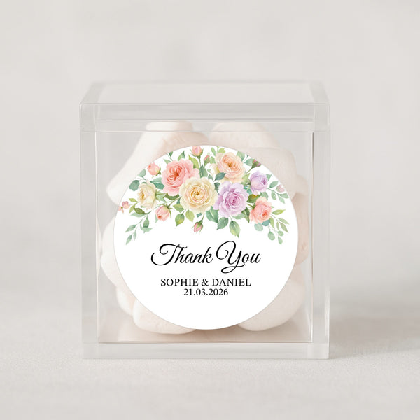Pastel Garden Rose Wedding Thank You Stickers | Personalised Floral Favour Labels